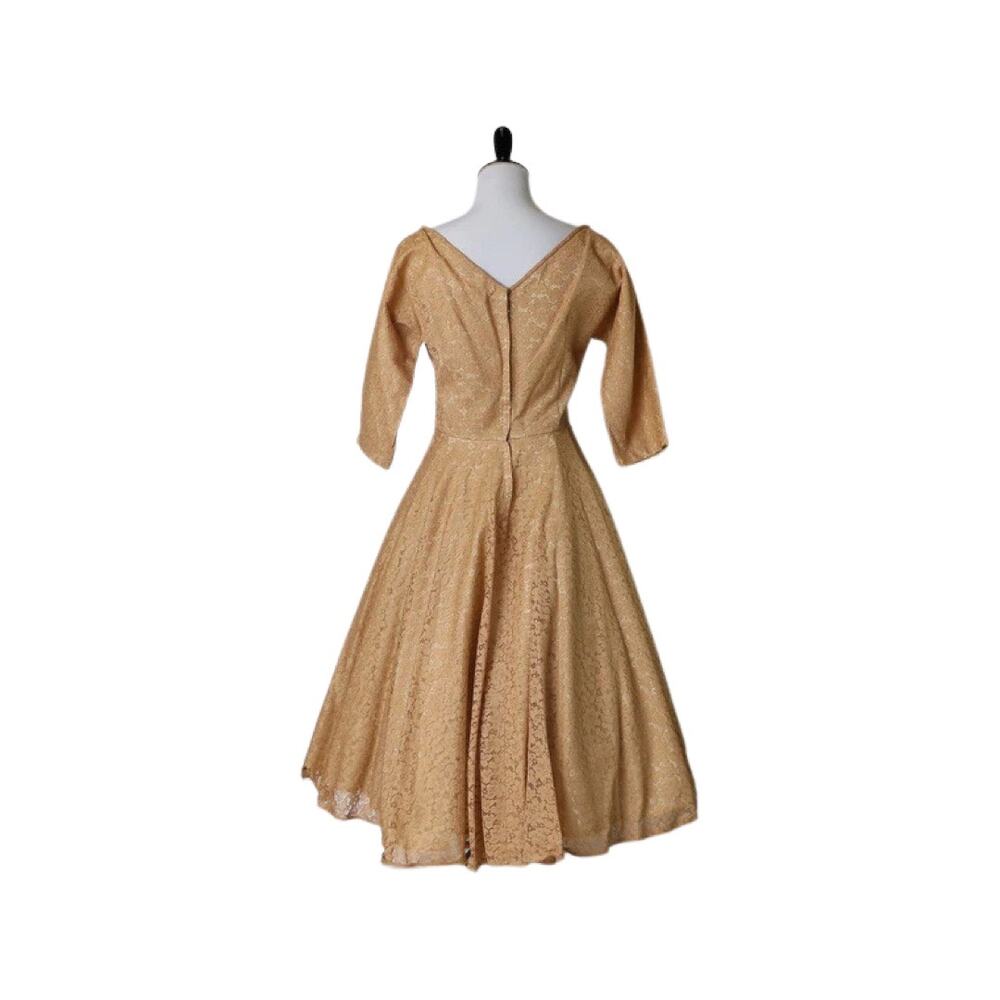 Vintage 1950s Butterscotch Fit-And-Flare Lace Dress Small - Picture 5 of 7
